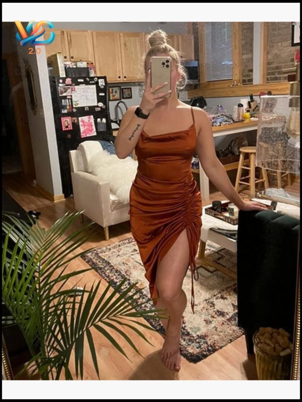 Satin Spaghetti Strap Cowl Neck Midi Dress Bodycon Party - Picture 7 of 7